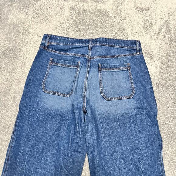 Loft Jeans Womens 32 /14  (35x26) The Straight High Rise Blue Cropped Button Fly - Picture 5 of 13